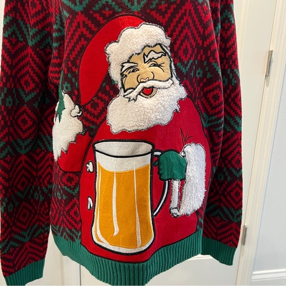 Ugly Christmas Sweater Santa Beer and Shot Size XL Holds Beer Bottle - Picture 12 of 16